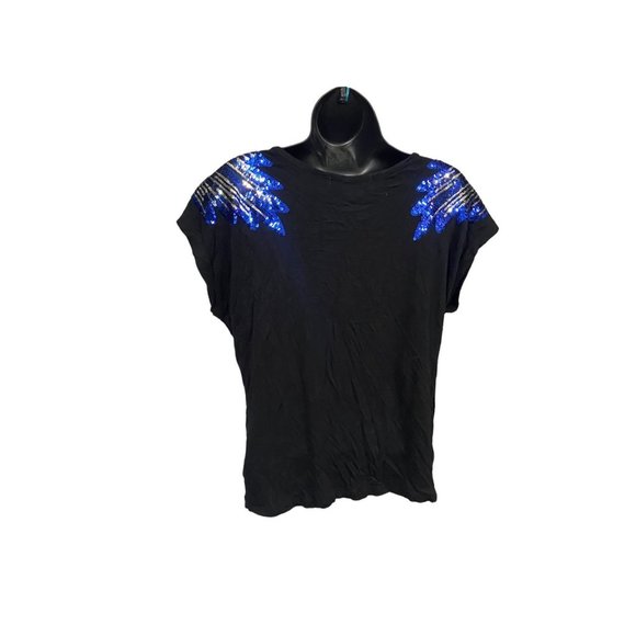 Shirt blouse tunic tee sequins black blue - Picture 9 of 9